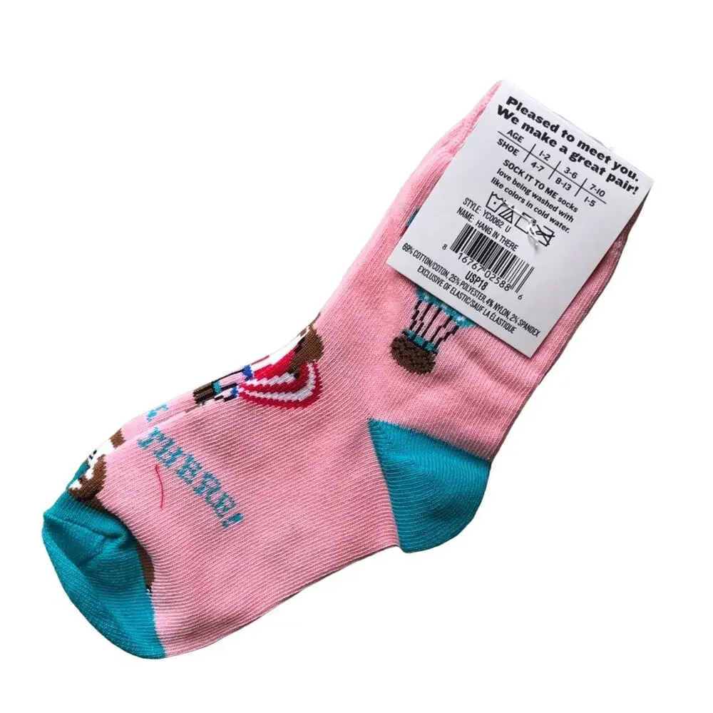 Sock It To Me Pink Hang In There Hot Air Balloon Sloth Youth Novelty Crew Socks